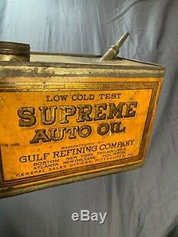 Vintage Antique RARE Gulf Supreme Auto Oil One 1 Gallon Oil Spout Can