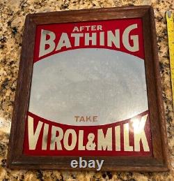 Vintage Antique Virol & Milk Advertising Mirror 12' H x 10 W Rare