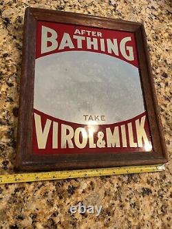 Vintage Antique Virol & Milk Advertising Mirror 12' H x 10 W Rare