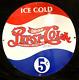 Vintage Art PEPSI COLA ICE COLD PORCELAIN ENAMEL SIGN Rare Advertising 30 Dia