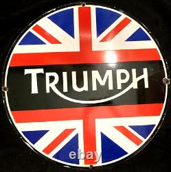 Vintage Art TRIUMPH PORCELAIN SIGN Rare Advertising 30 Chevrolet Ford Harley