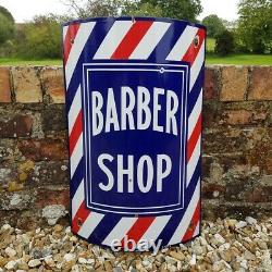 Vintage Barber Shop Enamel Sign Decorative Hairdresser Curved RARE