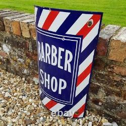 Vintage Barber Shop Enamel Sign Decorative Hairdresser Curved RARE