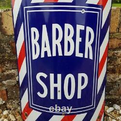 Vintage Barber Shop Enamel Sign Decorative Hairdresser Curved RARE