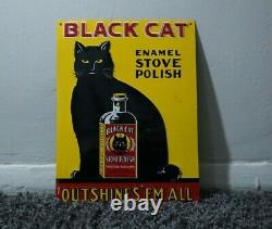 Vintage Black Cat Enamel Stove Polish Gasoline Oil Sign Gas Station Tin Rare