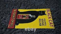 Vintage Black Cat Enamel Stove Polish Gasoline Oil Sign Gas Station Tin Rare