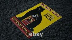 Vintage Black Cat Enamel Stove Polish Gasoline Oil Sign Gas Station Tin Rare