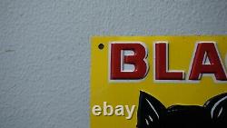 Vintage Black Cat Enamel Stove Polish Gasoline Oil Sign Gas Station Tin Rare