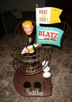 Vintage Blatz Egg and a Beer Bottle Advertising Figure Bar Top Display RARE