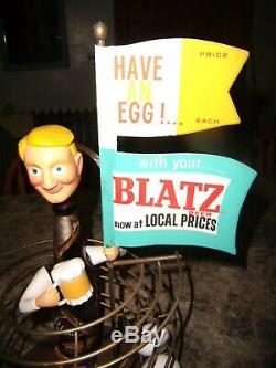 Vintage Blatz Egg and a Beer Bottle Advertising Figure Bar Top Display RARE