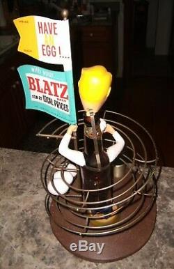 Vintage Blatz Egg and a Beer Bottle Advertising Figure Bar Top Display RARE