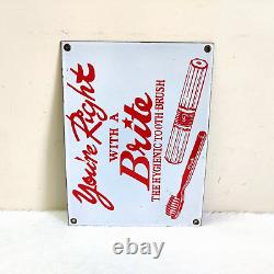 Vintage Brite The Hygienic Tooth Brush Advertising Enamel Sign Board Rare S82