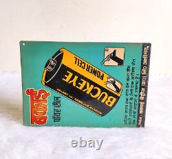Vintage Buckeye Power Cell Battery Advertising Tin Sign Board Rare Collectible