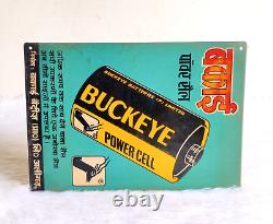 Vintage Buckeye Power Cell Battery Advertising Tin Sign Board Rare Collectible