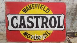 Vintage Castrol Wakefield Motor Oil Sign Board Original Enamel Advertising Rare