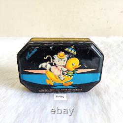 Vintage Cat On Duck Graphics Morton Advertising Confectionery Tin Box Rare TN476