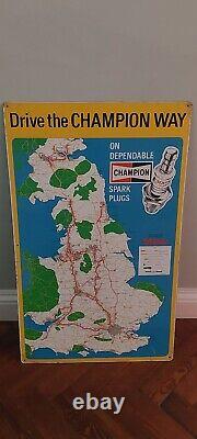 Vintage Champion Metal sign & UK map. VG original condition 30x18 rare
