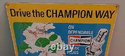 Vintage Champion Metal sign & UK map. VG original condition 30x18 rare