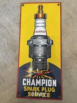 Vintage Champion Spark Plugs Porcelain Sign Rare Gas Oil Service Station Pump Ad