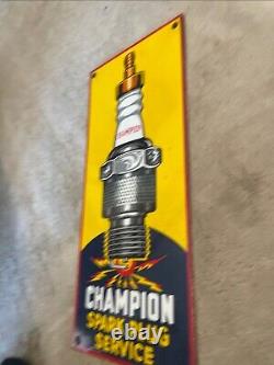 Vintage Champion Spark Plugs Porcelain Sign Rare Gas Oil Service Station Pump Ad