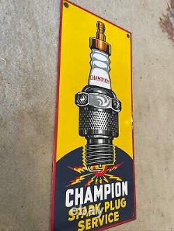 Vintage Champion Spark Plugs Porcelain Sign Rare Gas Oil Service Station Pump Ad