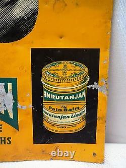 Vintage Chemist Tin Sign Advertisement Amrutanjan Relieve Pain Rare Collectibles