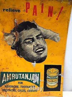 Vintage Chemist Tin Sign Advertisement Amrutanjan Relieve Pain Rare Collectibles