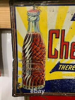 Vintage Chero-Cola Soda Drink Metal Sign with Bottle RARE EARLY 20 x 14