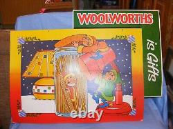 Vintage Christmas Woolworths Cardboard Advertising Signs Large x 4 1988 RARE