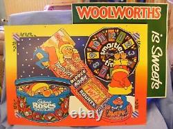 Vintage Christmas Woolworths Cardboard Advertising Signs Large x 4 1988 RARE