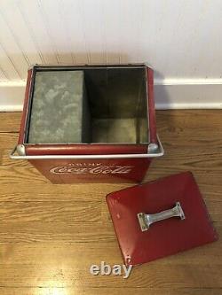 Vintage Coca Cola Coke Metal Cooler Chest With Rare Freezer Box Inside