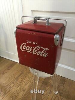 Vintage Coca Cola Coke Metal Cooler Chest With Rare Freezer Box Inside