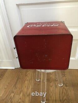 Vintage Coca Cola Coke Metal Cooler Chest With Rare Freezer Box Inside