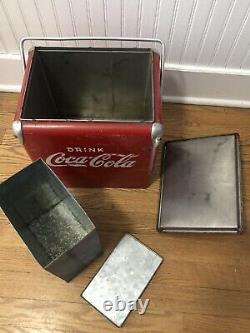 Vintage Coca Cola Coke Metal Cooler Chest With Rare Freezer Box Inside