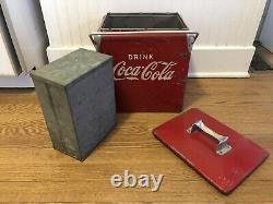 Vintage Coca Cola Coke Metal Cooler Chest With Rare Freezer Box Inside