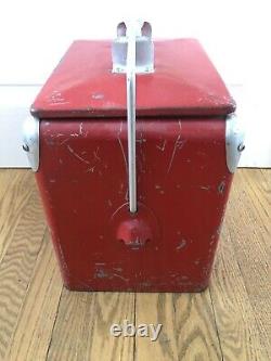 Vintage Coca Cola Coke Metal Cooler Chest With Rare Freezer Box Inside