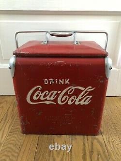 Vintage Coca Cola Coke Metal Cooler Chest With Rare Freezer Box Inside