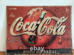 Vintage Coca-Cola Thai Metal Sign 1950s Original Rare Advertising Plate