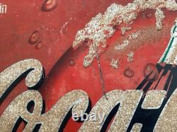 Vintage Coca-Cola Thai Metal Sign 1950s Original Rare Advertising Plate