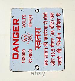 Vintage Danger 132000 High Voltage Warning Enamel Sign Old Red White Rare EB195