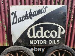 Vintage Duckhams Adcol Motor Oil Enamel Advertising Sign Automobilia Garage Rare