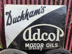 Vintage Duckhams Adcol Motor Oil Enamel Advertising Sign Automobilia Garage Rare