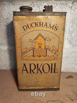Vintage Duckhams Arkoil 1 Gallon Oil Tin Can Automobilia Garage Animal Zoo Rare