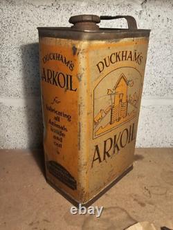 Vintage Duckhams Arkoil 1 Gallon Oil Tin Can Automobilia Garage Animal Zoo Rare