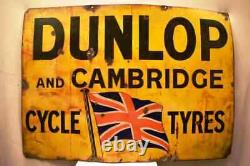 Vintage Dunlop And Cambridge Cycle Tire Tyres Sign Board Porcelain Enamel Rare