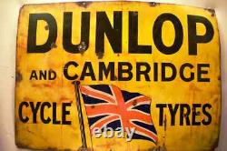 Vintage Dunlop And Cambridge Cycle Tire Tyres Sign Board Porcelain Enamel Rare