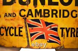 Vintage Dunlop And Cambridge Cycle Tire Tyres Sign Board Porcelain Enamel Rare