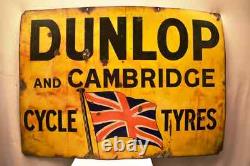 Vintage Dunlop And Cambridge Cycle Tire Tyres Sign Board Porcelain Enamel Rare