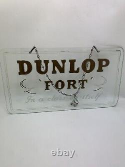 Vintage Dunlop Fort Reverse Etched Glass Garage Sign circa 1930s RARE