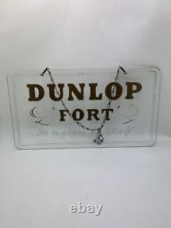 Vintage Dunlop Fort Reverse Etched Glass Garage Sign circa 1930s RARE